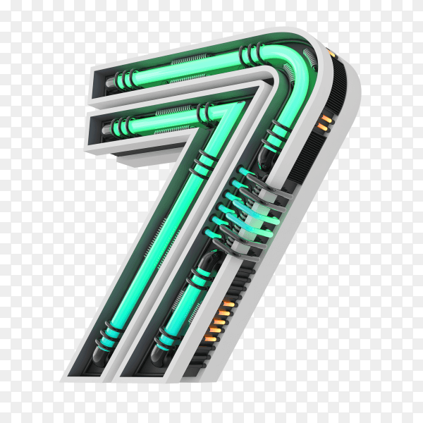 Number seven with simple green geometry shape on transparent background PNG