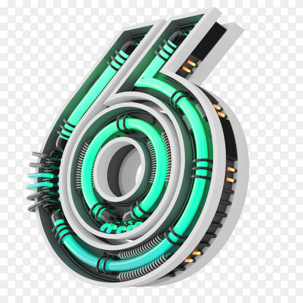 Number six with simple geometry shape on transparent background PNG