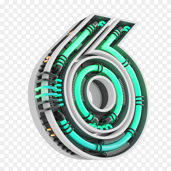 Number six with simple green geometry shape on transparent background PNG