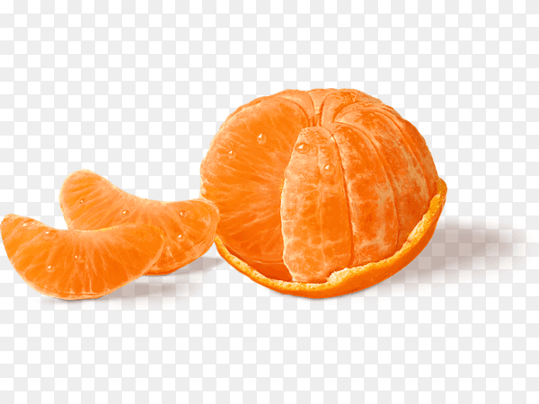 Peeled tangerine or mandarin fruit isolated on transparent background PNG