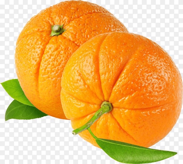 Tangerine with green leaf isolated on transparent background PNG