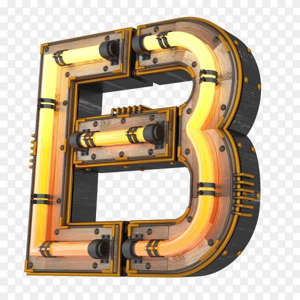 3D neon light illustration shaped letter B illustration on transparent background PNG