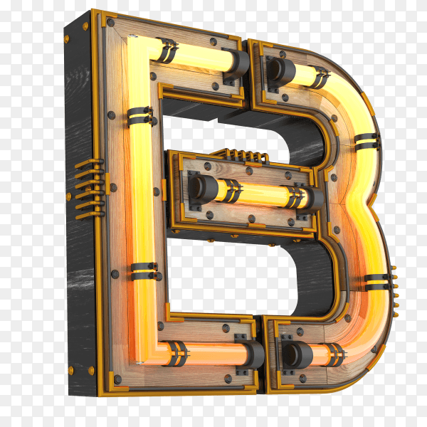 3D neon light illustration shaped letter B on transparent background PNG