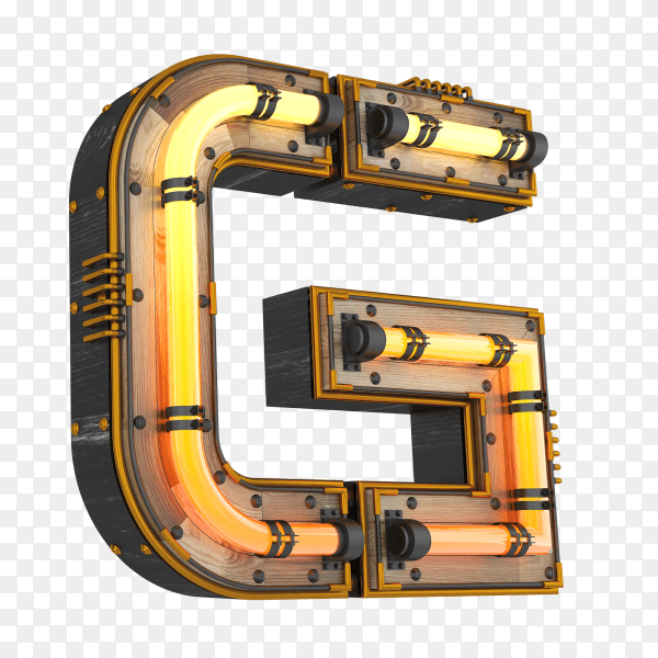 3D neon light illustration shaped letter G on transparent background PNG