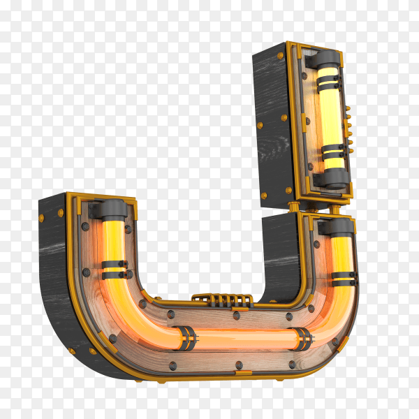 3D neon light illustration shaped letter J on transparent background PNG