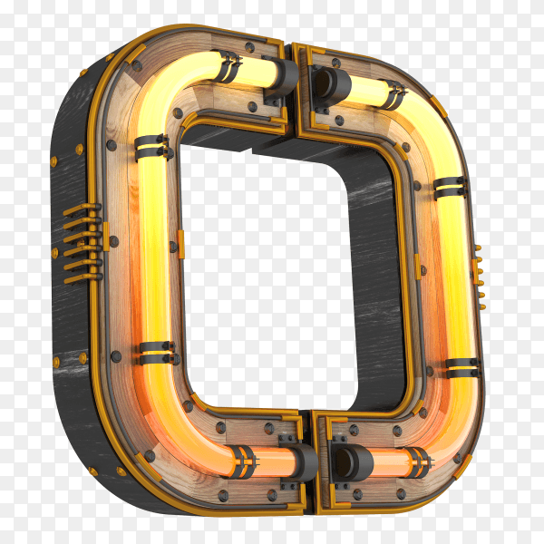 3D neon light illustration shaped letter O on transparent background PNG