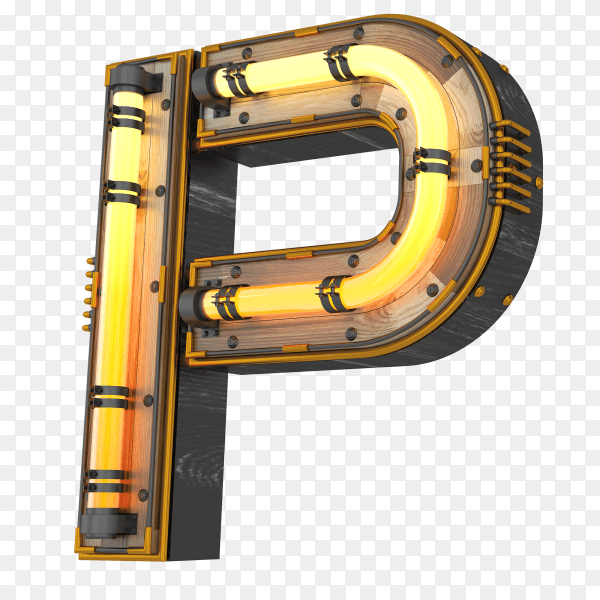 3D neon light illustration shaped letter P illustration on transparent background PNG