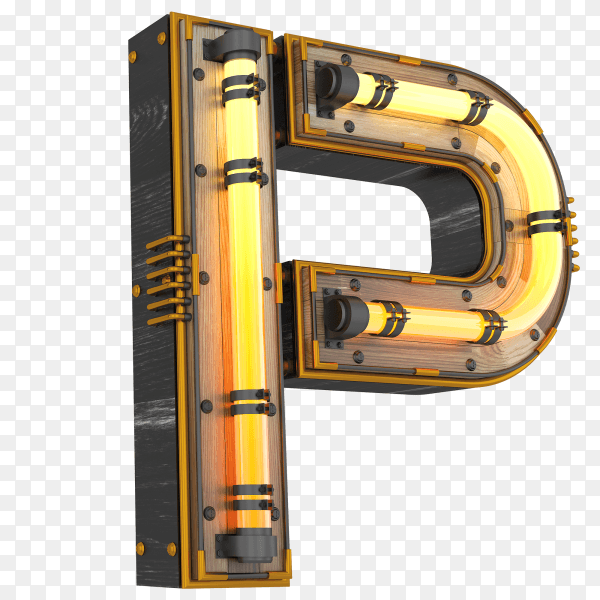 3D neon light illustration shaped letter P on transparent background PNG