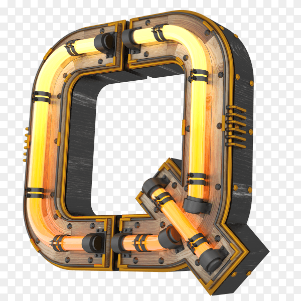 3D neon light illustration shaped letter Q illustration on transparent background PNG