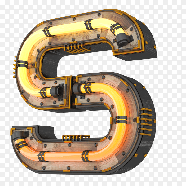 3D neon light illustration shaped letter S illustration on transparent background PNG