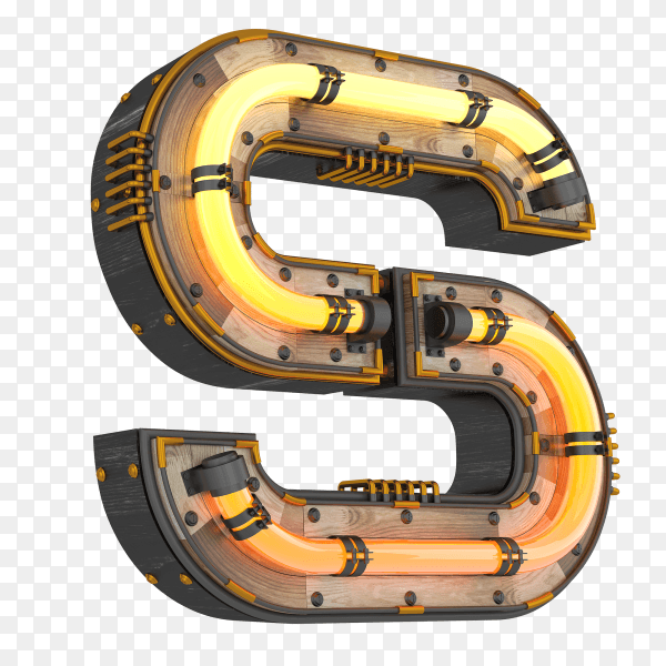 3D neon light illustration shaped letter S on transparent background PNG