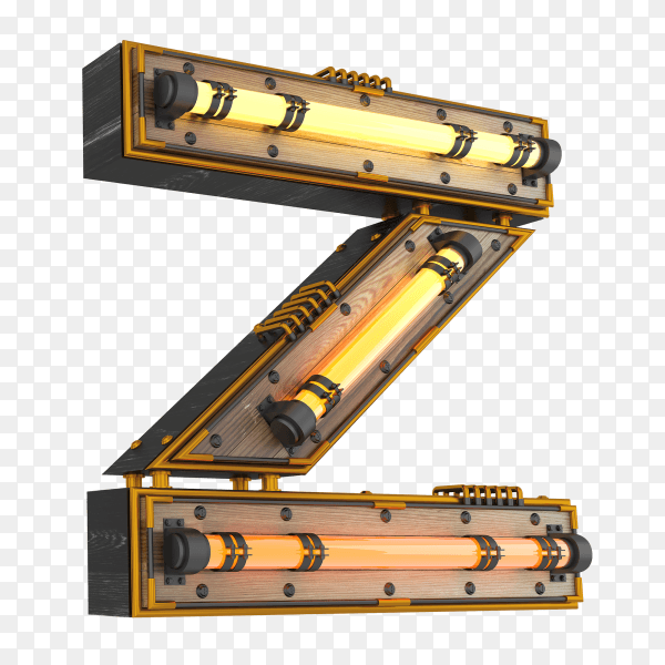 3D neon light illustration shaped letter Z on transparent background PNG