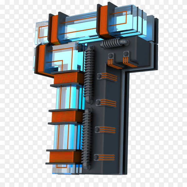 Letter T with 3D design on transparent background PNG