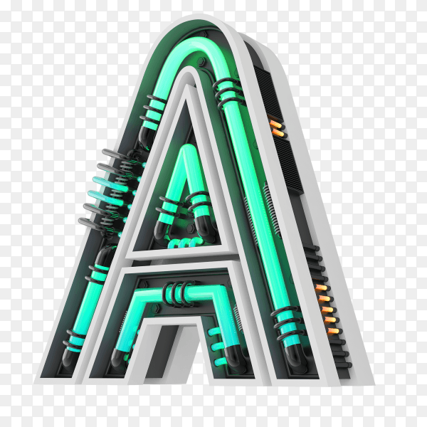 Neon style light letter a glowing neon capital letter A 3d rendering on transparent PNG