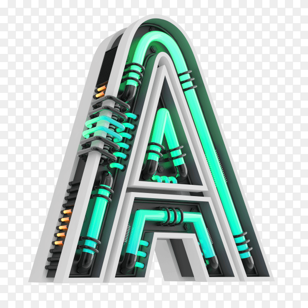 Neon style light letter a glowing neon capital letter A 3d rendering on transparent background PNG