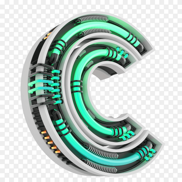 Neon style light letter a glowing neon capital letter C 3d rendering on transparent background PNG