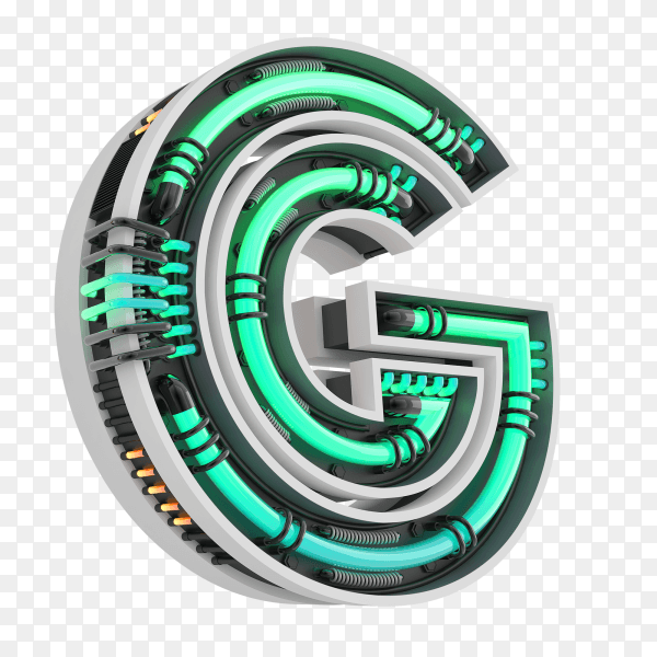 Neon style light letter a glowing neon capital letter G 3d rendering on transparent background PNG