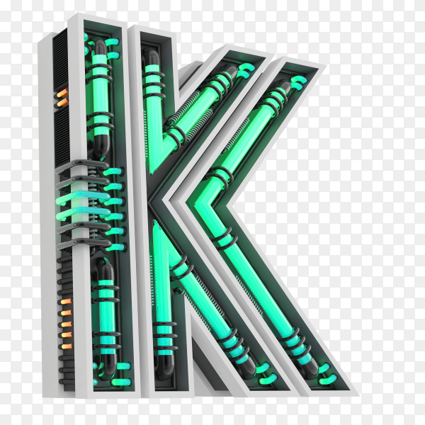 Neon style light letter a glowing neon capital letter K 3d rendering on transparent background PNG