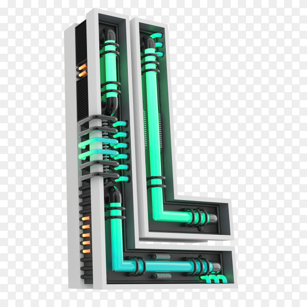 Neon style light letter a glowing neon capital letter L 3d rendering on transparent background PNG