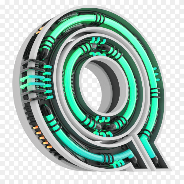 Neon style light letter a glowing neon capital letter Q 3d rendering on transparent background PNG