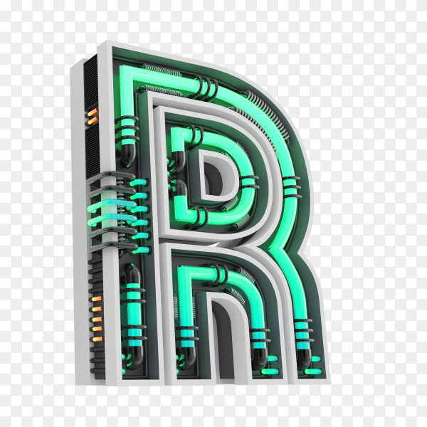 Neon style light letter a glowing neon capital letter R 3d rendering on transparent background PNG