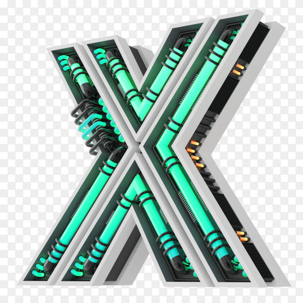Neon style light letter a glowing neon capital letter X 3d rendering on transparent PNG