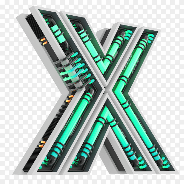 Neon style light letter a glowing neon capital letter X 3d rendering on transparent background PNG