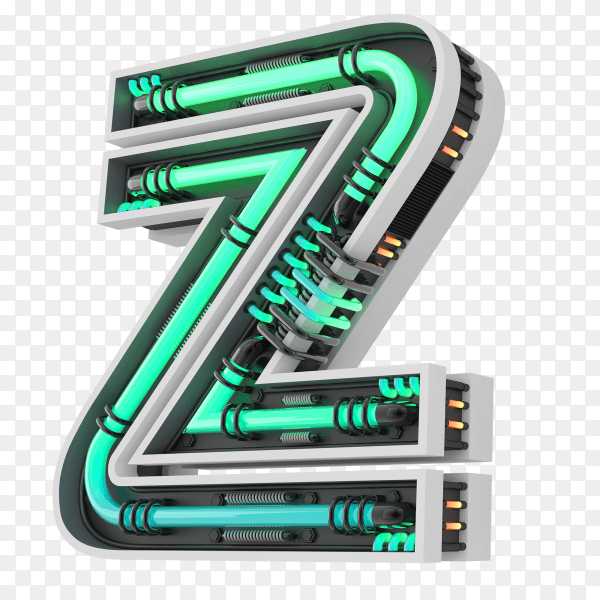 Neon style light letter a glowing neon capital letter Z 3d rendering on transparent PNG