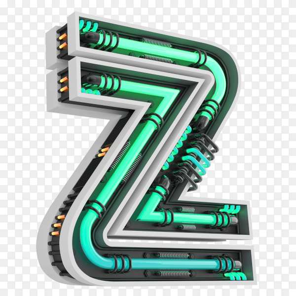 Neon style light letter a glowing neon capital letter Z 3d rendering on transparent background PNG