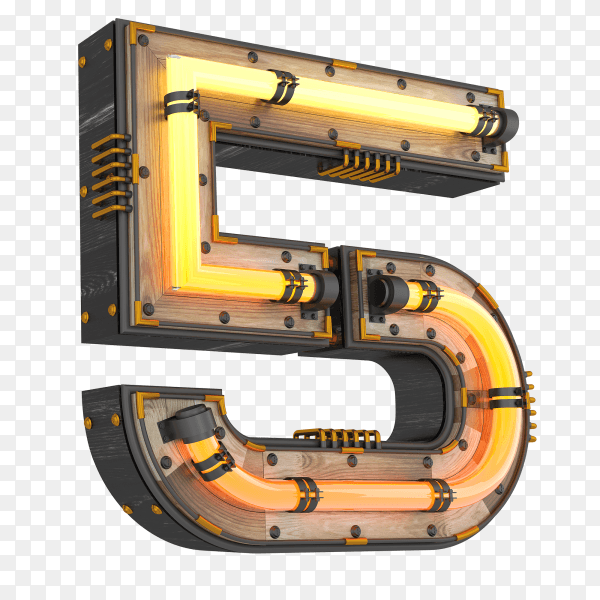Number 5 neon light 3d rendering illustration on transparent background PNG