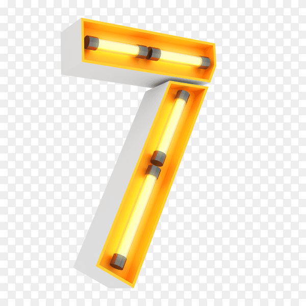 Number 7 made from neon light on transparent background PNG
