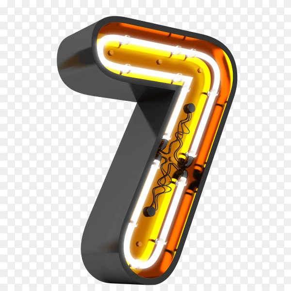 Number 7 neon light on transparent background PNG