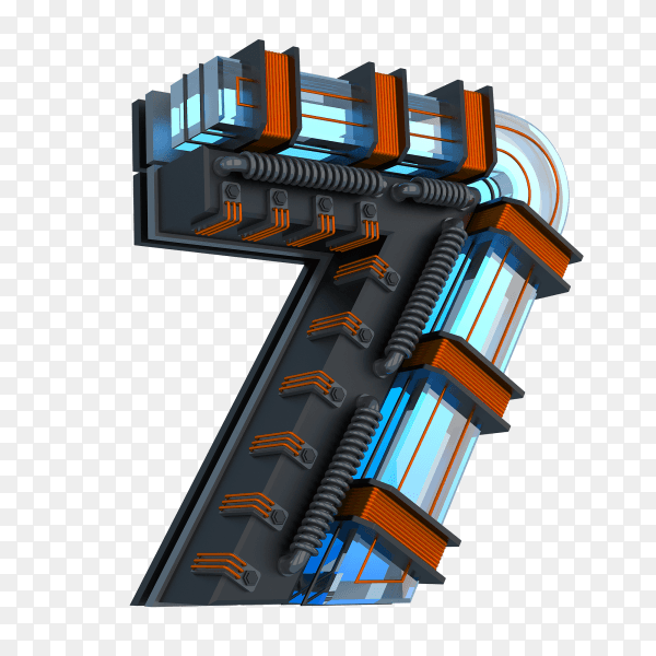 Number 7 with 3d design on transparent background PNG