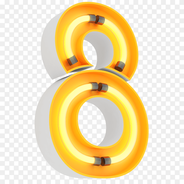 Number 8 made from neon light on transparent background PNG