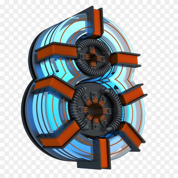 Number 8 with 3d design on transparent background PNG