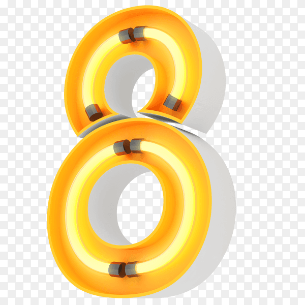 Number eight made from neon light on transparent background PNG