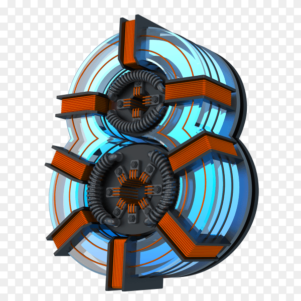 Number eight with 3d design on transparent background PNG