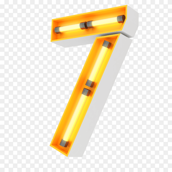 Number seven made from neon light on transparent background PNG