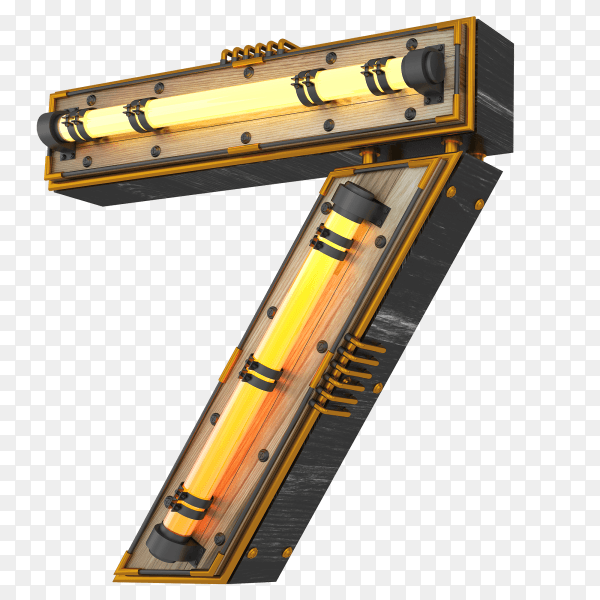 Number seven neon light 3d rendering illustration on transparent background PNG