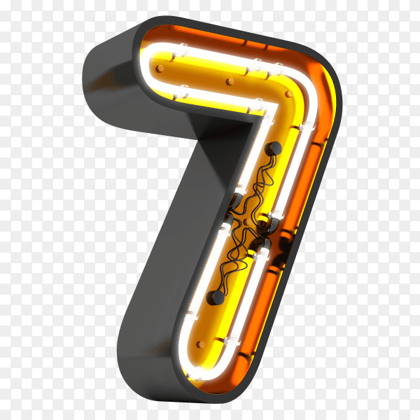 Number seven neon light on transparent background PNG