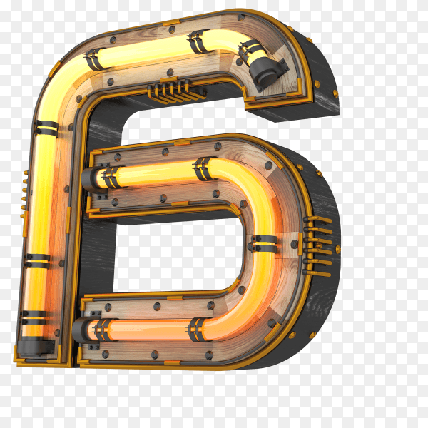 Number six neon light 3d rendering illustration on transparent background PNG