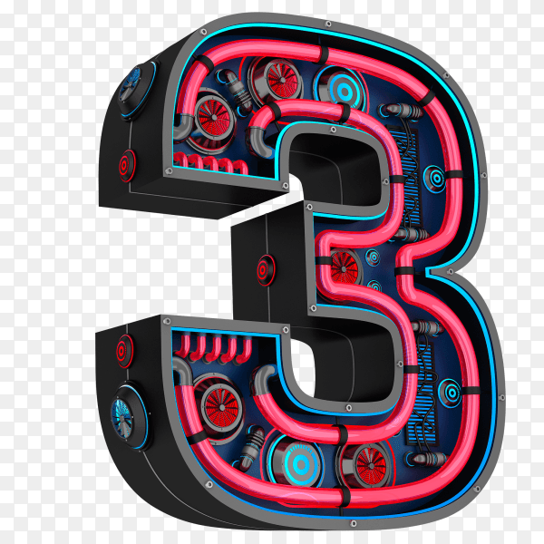 Number three with simple color geometry shape on transparent background PNG