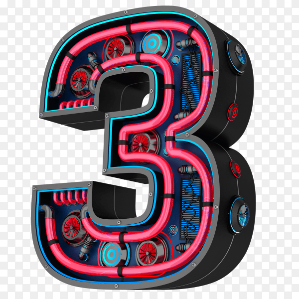 Number three with simple geometry shape on transparent background PNG