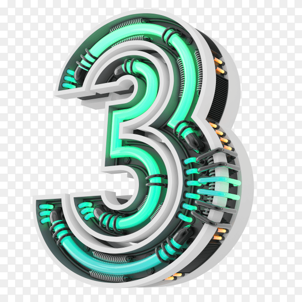 Number three with simple green geometry shape on transparent PNG