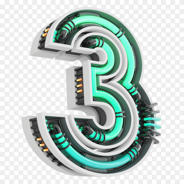 Number three with simple green geometry shape on transparent background PNG