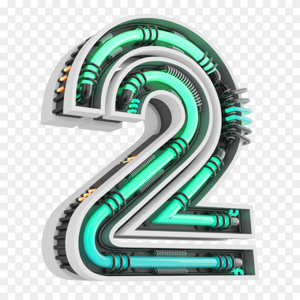 Number two with simple color geometry shape on transparent background PNG
