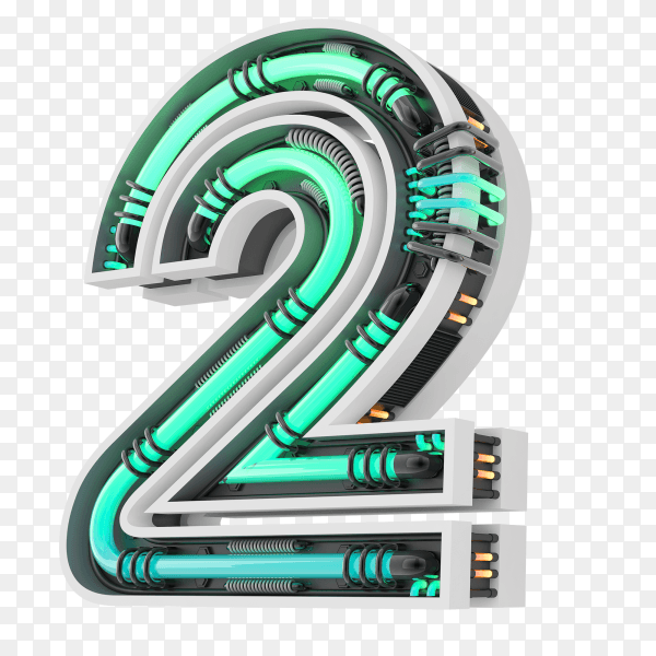 Number two with simple geometry shape on transparent background PNG