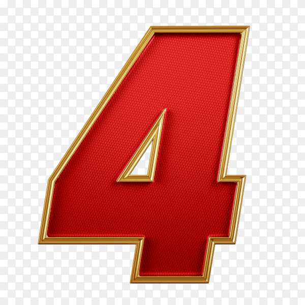 Red number four shape on transparent background PNG