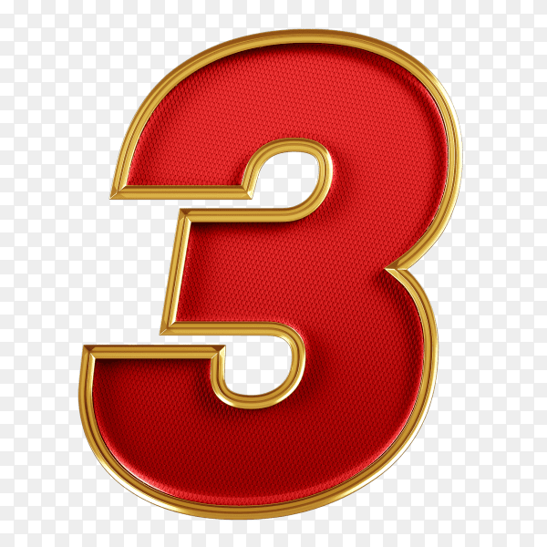 Red number three shape on transparent background PNG