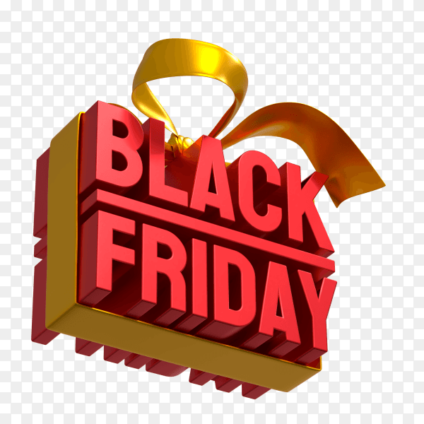 3D black Friday banner with ribbon on transparent background PNG